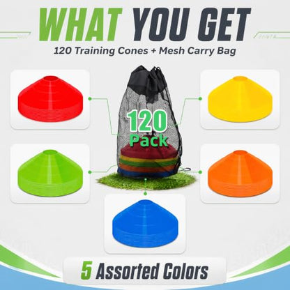 60/120 Pack Agile Soccer Cones with Portable Bags & Brackets,Sports Cones,cones for sports training，soccer cones for training，soccer training equipment，Agile Soccer Cones Used for Football Training - size: B-120 Pack Soccer Cones