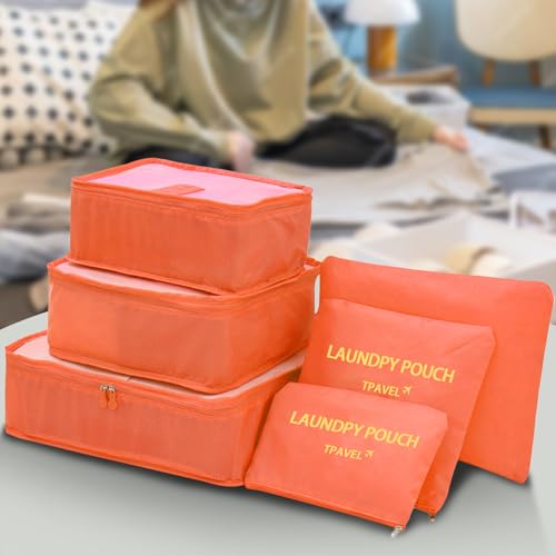 Packing Cubes 6 Set Travel Essentials for Carry on Luggage Organizers Suitcase Travel Accessories (Orange) - color: Orange