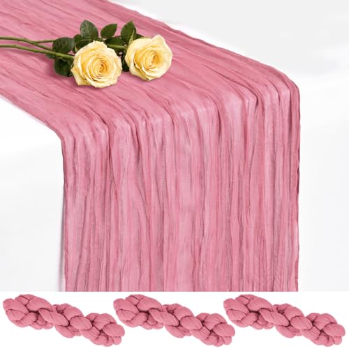 Showgeous 3 Pack Dusty Rose Cheesecloth Table Runner, 17 x 108 Inches - color: Dusty Rose, size: 3 Pack