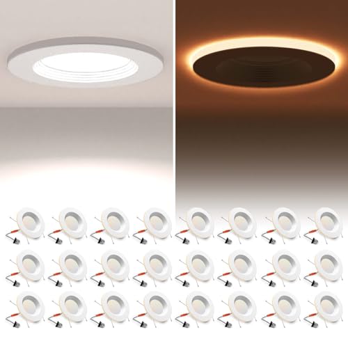 POWERASIA 24 Pack 5/6 Inch LED Metal Recessed Lighting with Night Light - color: 5CCT+NT-WH, size: 24PACK-6IN