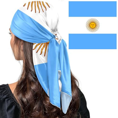 Bandana Square Head Scarf for Women Satin Hair Wrap Fashion Headband 27" - color: Argentina Flag