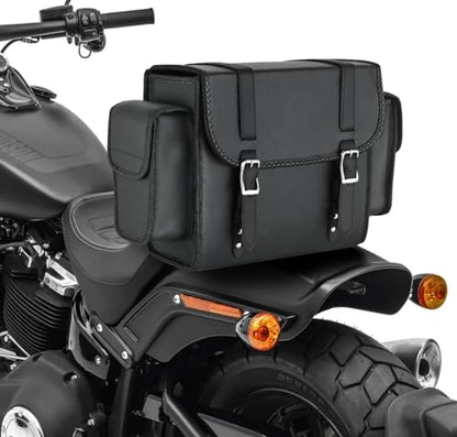 Black Motorcycle Sissy Bar Bag 22.9L Fits Harley Davidson, Indian, Yamaha & Suzuki Motorcycles Synthetic Leather Universal (Braided) - style: Braided