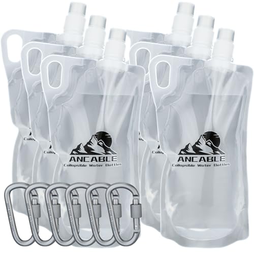 Ancable 1L Hiking Collapsible Water Bottles, 6-Pack 33OZ BPA-Free Foldable Backpacking Water Bottle for Travel Camping Hiking - style: 33oz - 6pcs