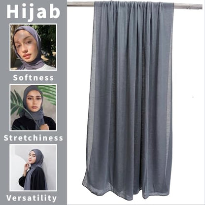 Harewom Muslim Hijab for Women Soft Stretch Headscarf Large Plain Turban Wrap Shawl Head Wrap for Everyday Wear - color: Dark Grey Hijab Headscarf