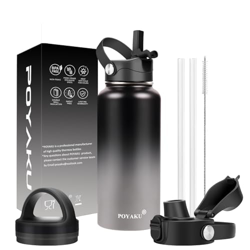 Water Bottle Insulated 32oz 40oz 64oz 128oz Straw Lid Spout Lid & 3 Lids, Leak Proof, Vacuum Insulated,Stainless Steel Water Bottle Wide Mouth for Sports, Gym or Office - color: Shadow, size: 32 Ounces