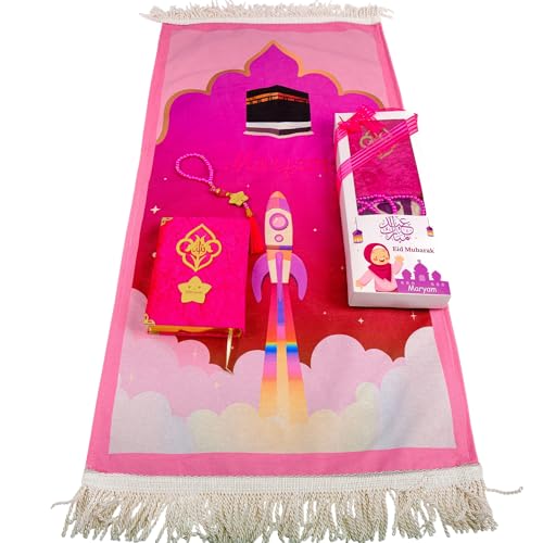 IEF Personalized Prayer Rug Prayer Beads Quran Islamic Gift Set, Ramadan Eid Hajj Umrah Birthday Anniversary Graduation Gift for Girls and Boys (Model-9, Girl) - color: Model-9