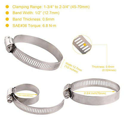 Winlong Stainless Steel 2'' Hose Clamps, 10PK SAE 36 Worm Gear Hose Clamps Adjustable 1 3/4 Inch-2 3/4 Inch (45-70mm) for Automotive Plumbing, 2 1/2'', 2.5'', 2 1/4'' Hose Clamps - size: SAE#36 (1-3/4" ~ 2-3/4") 10PK