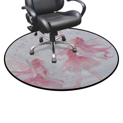 Ballet Dancer Washable Round Office Chair Mat for Hardwood & Tile Floors, Watercolor Fairytale Scene Non-Slip Floor Protector,Protect The Floor from Scratches, Pink White Diameter 35.4 in - color: Ballet Dancer_0621, size: Diameter 35.4 in
