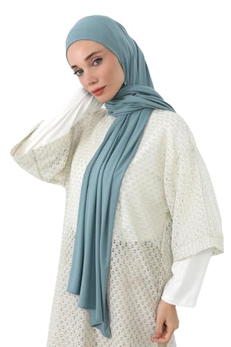Aisha's Design Neck-Covering Practical Jersey Hijab with Built-In Ninja Bonnet - color: Dark Mint
