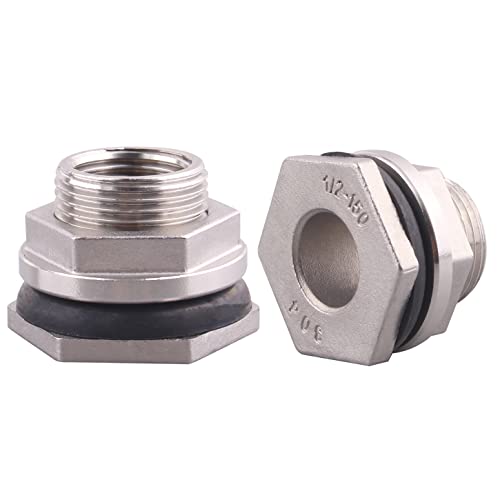 DERNORD 1/2" Female Bulkhead Water Tank Connector Stainless Steel Bulkhead Fittings Pack of 2 - size: 1/2 Inch, style: Pack of 2