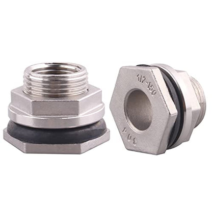 DERNORD 1/2" Female Bulkhead Water Tank Connector Stainless Steel Bulkhead Fittings Pack of 2 - size: 1/2 Inch, style: Pack of 2