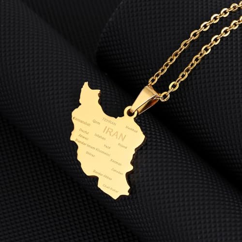 Iran Necklace Iran Map Charm Necklaces Dainty Gold Necklaces for Women Silver Jewelry Gifts for Women - color: A1