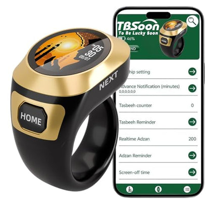 Color Screen Tasbih Smart Ring,Tasbeeh Counters,Prayer Smart Ring,Replaceable Pictures,Electronic Rosary,Forgiveness ring,Large Battery,Large Screen Display,Eid al-Fitr Eid al-Adha Ramadan Gift - color: Black