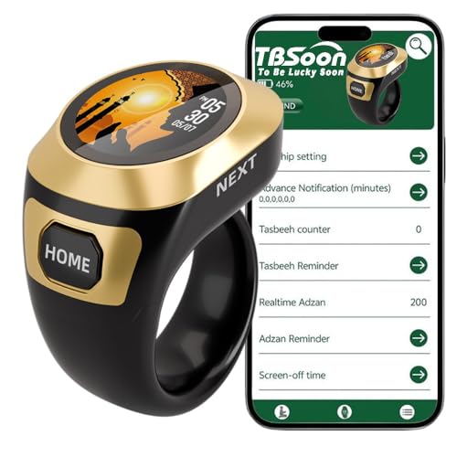 Color Screen Tasbih Smart Ring,Tasbeeh Counters,Prayer Smart Ring,Replaceable Pictures,Electronic Rosary,Forgiveness ring,Large Battery,Large Screen Display,Eid al-Fitr Eid al-Adha Ramadan Gift - color: Black