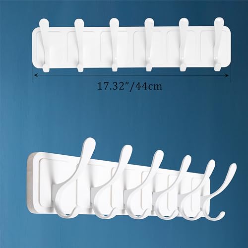 SKOLOO Coat Rack Wall Mount - Scandi-Style Wooden Carved-Block Coat Hook,Pack of 2, Wall Coat Hanger with 6 Hooks for Hanging Coats, Hats, Clothing, Scarfs, White - color: Allwhite