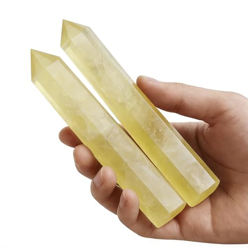 2pcs Natural Citrine Crystal Point Wand 5.8-6.2 inch Raw Stone Hand-Polished Crystal Pillar Chakra Balancing Spiritual Healing & Meditation(Citrine / 5.8-6.2 inch 2pcs) - color: Citrine / 5.8-6.2 Inch 2pcs