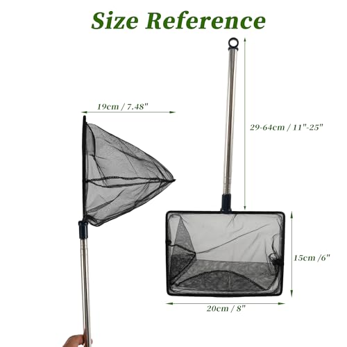 Fish Tank Net, Fine Mesh Aquarium Fish Net, Long Handle Fish Net, Stainless Steel Extendable Handle, Square Aquarium Cleaning Net for Aquarium Accessories - size: 8 inch
