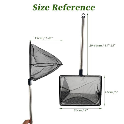 Fish Tank Net, Fine Mesh Aquarium Fish Net, Long Handle Fish Net, Stainless Steel Extendable Handle, Square Aquarium Cleaning Net for Aquarium Accessories - size: 8 inch