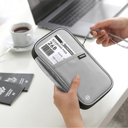 VanFn RFID Travel Passport Wallet, Family Passport Holder, Trip Document Organizer P.Travel Series - color: A - Nylon - Light Gray