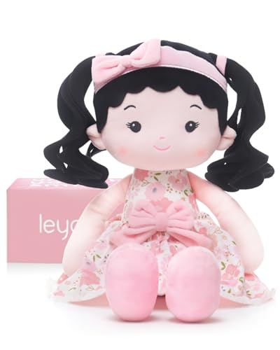 LeyaDoll Soft Plush Baby Doll 16'', First Rag Doll for 1 Year Old Girl Gift - color: Princess Peony-pink
