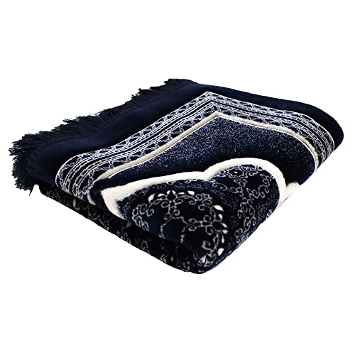 Modefa Turkish Islamic Prayer Rug - Soft Velvet Janamaz Praying Carpet - Comfortable Muslim Praying Mat for Men & Women - Ramadan or Eid Gift - with Kufi Prayer Cap - Elegant Swirl (Dark Blue) - color: Dark Blue