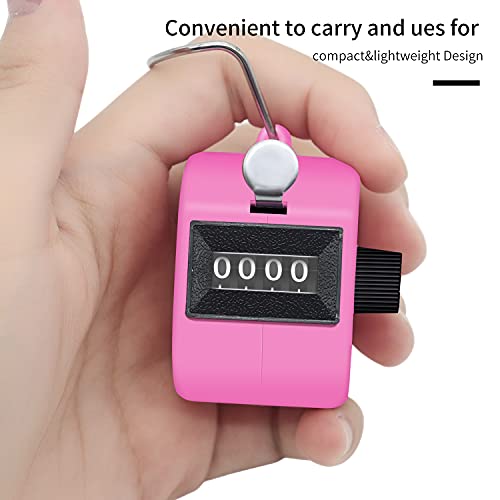 Eliamo 12 Pcs Hand Tally Counter 4-Digit Lap Counter Clicker, Manual Mechanical Handheld Pitch Click Counter with Finger Ring for School Golf & Knitting Row Croche - color: Pink