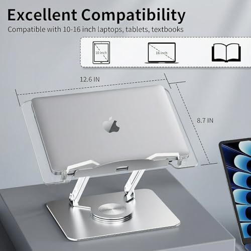 Adjustable Acrylic Laptop Stand for Desk, Ergonomic Aluminum Laptop Riser, Computer Stand for Laptop, Book Holder, for iPad, Tablets, Compatible with MacBook,Sturdy Foldable Design with Swivel Base. - style: ROTATING BASE