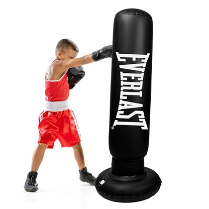 Everlast Freestanding Inflatable Punching Bag with Target System & Air Pump - Kids Boxing Training Equipment with Stable Water Base - Durable PVC Standing Bag for Home Fitness & Exercise