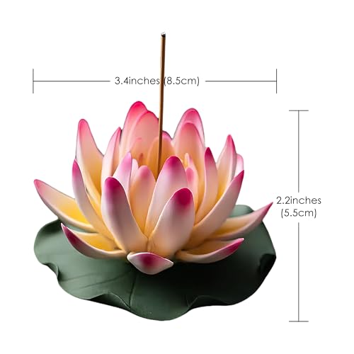 Pink Ceramic Lotus Incense Burner - Flower Incense Holder for Sticks & Cones, Aromatherapy Burner for Home Decor, Meditation Yoga Room Zen Decor, Housewarming Gift