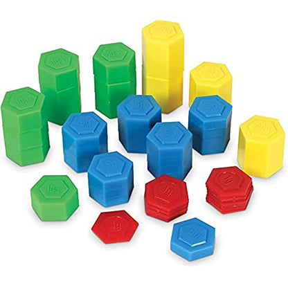 Learning Resources Hexagram Weights - Set of 54 Pieces, Ages 8+, Math Manipulatives for Kids, Teacher Supplies, Back to School, Classroom Must Haves