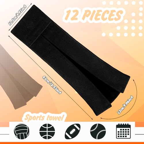 Buryeah 12 Pcs Football Field Towel Closed Loop Accessories Cotton Sports Sweat Towel with Hook and Loop Fastener for Football, Golf, Gym - color: Black