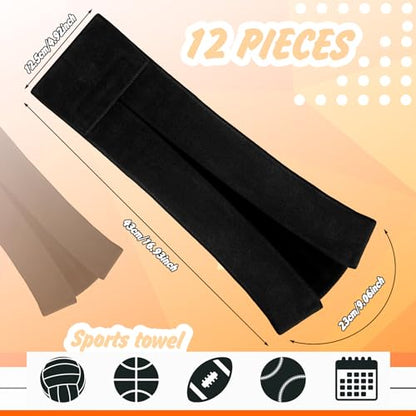Buryeah 12 Pcs Football Field Towel Closed Loop Accessories Cotton Sports Sweat Towel with Hook and Loop Fastener for Football, Golf, Gym - color: Black