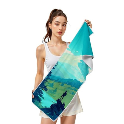 Cooling Sports Towel 39"X11.8" Cold Feeling Towel for Gym Fitness Running Yoga Microfiber Soft Quick Drying Breathable Lightweight Camping Towel Summer Hiking Climbing Workout Essentials(Climbing) - color: Green