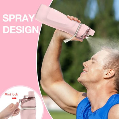 Misting Water Bottle, 24oz Insulated Water Bottle, 2-in-1 Mist & Sip Stainless Steel Water Bottles, Sports Water Bottle for Hiking, Running, Gym - color: Light Pink