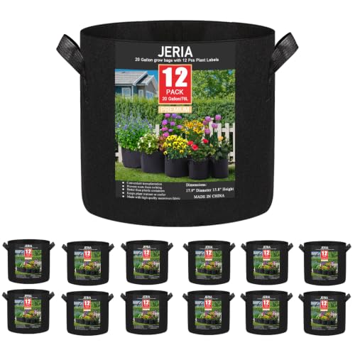 12-Pack 20 Gallon Grow Bags, 300G Thickened Nonwoven Garden Pots,Heavy Duty Fabric Pots with Reinforced Handles - size: 20 Gallons