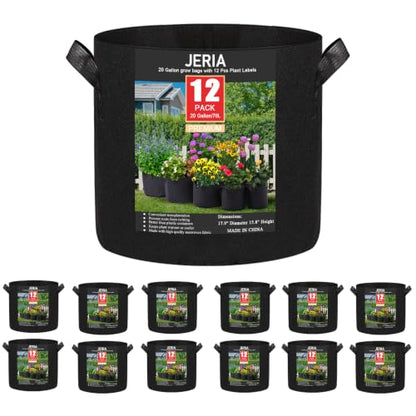 12-Pack 20 Gallon Grow Bags, 300G Thickened Nonwoven Garden Pots,Heavy Duty Fabric Pots with Reinforced Handles - size: 20 Gallons