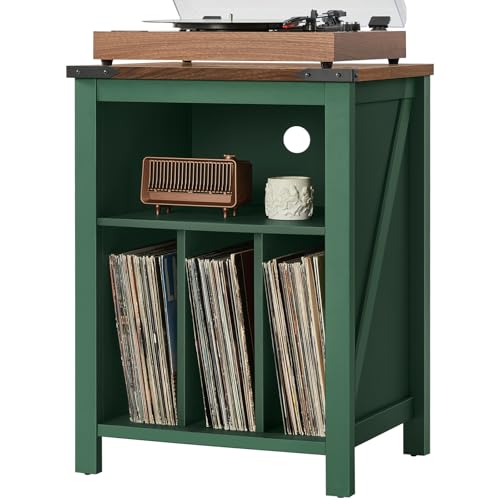 Joaxswe Record Player Stand with Vinyl Record Storage,Green | Record Player Table Holds up to 160 Albums,Large Wood Turntable Stand Cabinet Dispaly Shelf for Living Room,Bedroom,Office - color: Green