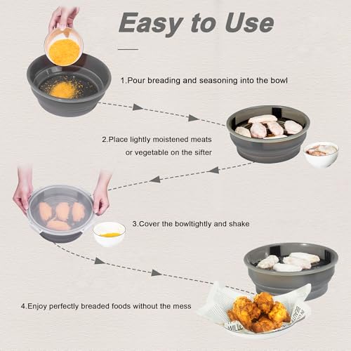 Collapsible Batter Bowl - Breading Bowl Shaker with Lid, Gray - color: Gray