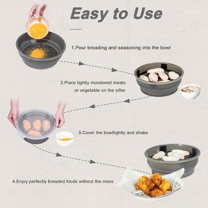 Collapsible Batter Bowl - Breading Bowl Shaker with Lid, Gray - color: Gray