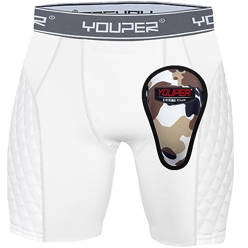 Youper Youth Elite Padded Baseball Sliding Shorts w/Soft Athletic Cup - color: White/Grey, size: Small