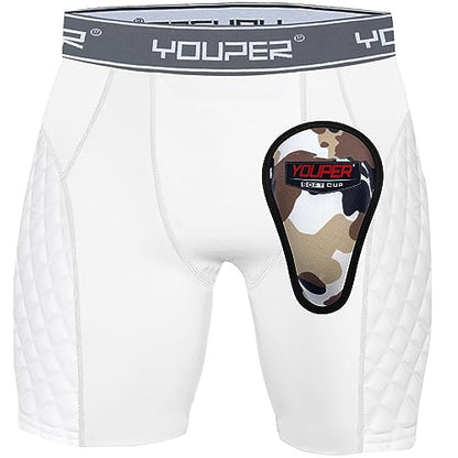 Youper Youth Elite Padded Baseball Sliding Shorts w/Soft Athletic Cup - color: White/Grey, size: Small