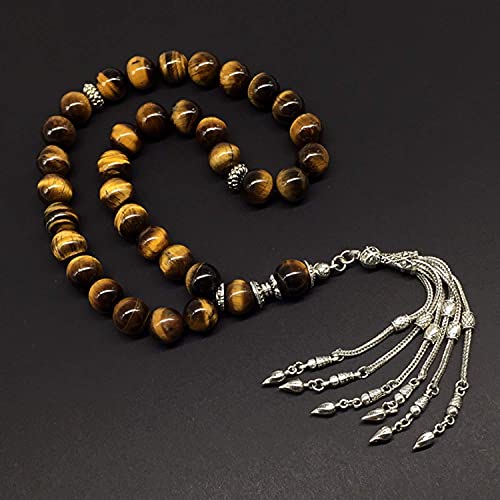 Design Tiger Eye Stone Series Worry Beads - Prayer Tesbih-Tasbih-Tasbeeh-Misbaha-Masbaha-Subha-Sebha-Sibha-Rosary (Big 12 mm-33 Beads) - color: Big Beads -12 mm-33 Beads-