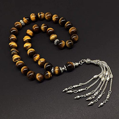 Design Tiger Eye Stone Series Worry Beads - Prayer Tesbih-Tasbih-Tasbeeh-Misbaha-Masbaha-Subha-Sebha-Sibha-Rosary (Big 12 mm-33 Beads) - color: Big Beads -12 mm-33 Beads-