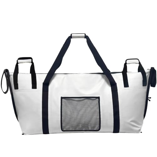 Buffalo Gear Insulated Fish Cooler - 27.5QT 58QT Waterproof Flat Bottom Bag, Leakproof and Fishing Kill Bag - color: White-69QT