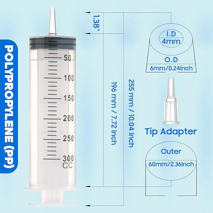 300ml/cc Syringes with Tube 40 Inch Handy Plastic Tubing and Adapter Tip | for Liquid, Refilling Measuring, Dispensing Watering, Plant Irrigation, Feeding Pets, Oil or Glue Applicator - size: 300ML/CC