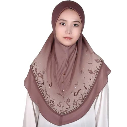 Ready To Wear Instant Hijab For Women Chiffon Hijabs Islamic Abaya Turban Muslim Slip-On Khimar Floral Hijab Scarf - color: 5# Brown
