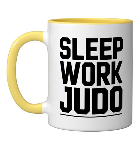 Judo Dad Life Humor Between Work Sleep Mat Time Martial Arts Ceramic Mug, Yellow/White - color: Yellow/White