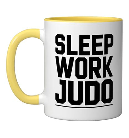 Judo Dad Life Humor Between Work Sleep Mat Time Martial Arts Ceramic Mug, Yellow/White - color: Yellow/White