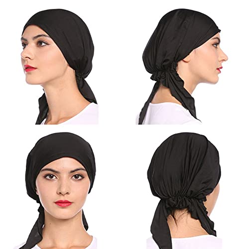 3 Packed Women's Pre Tied Head Scarves Slip On Chemo Beanies Hair Cover Headwrap Caps - color: A1-solid-3packed