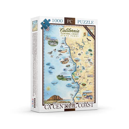 Central California Coast State Map Cardboard Jigsaw Puzzle - 1000 Pieces, Hand-Illustrated - Educational, Family Activity - Includes Poster - 25.4 x 19.8 - color: Central California Coast